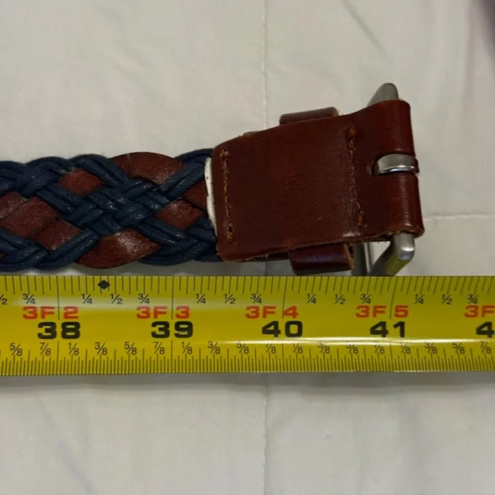 Colorful‎ Braided Belt - Genuine Leather - Women's Size 36 Navy & Brown Leather